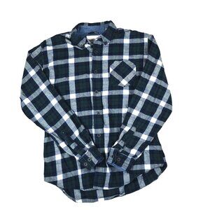 Weatherproof Vintage Men’s M Green Blue Plaid Flannel Shirt Long Sleeve Button